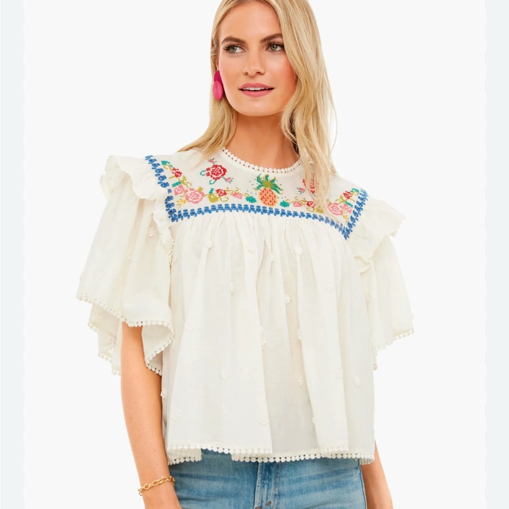 Farm Rio Cross Stitch Embroidered Blouse